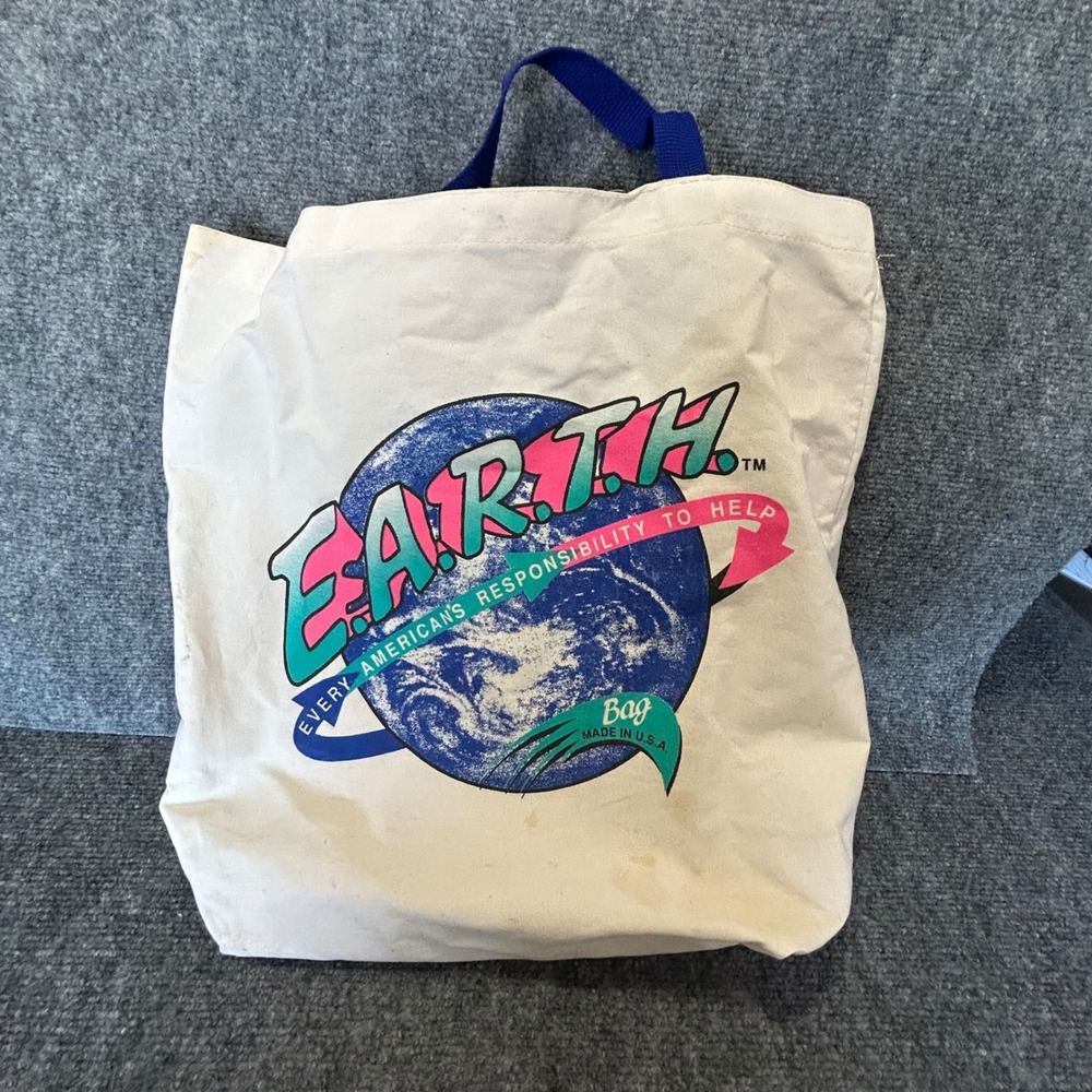 Vintage Delchamps Earth Day Canvas Tote Bag Made in USA 90s Grocery Eco Friendly